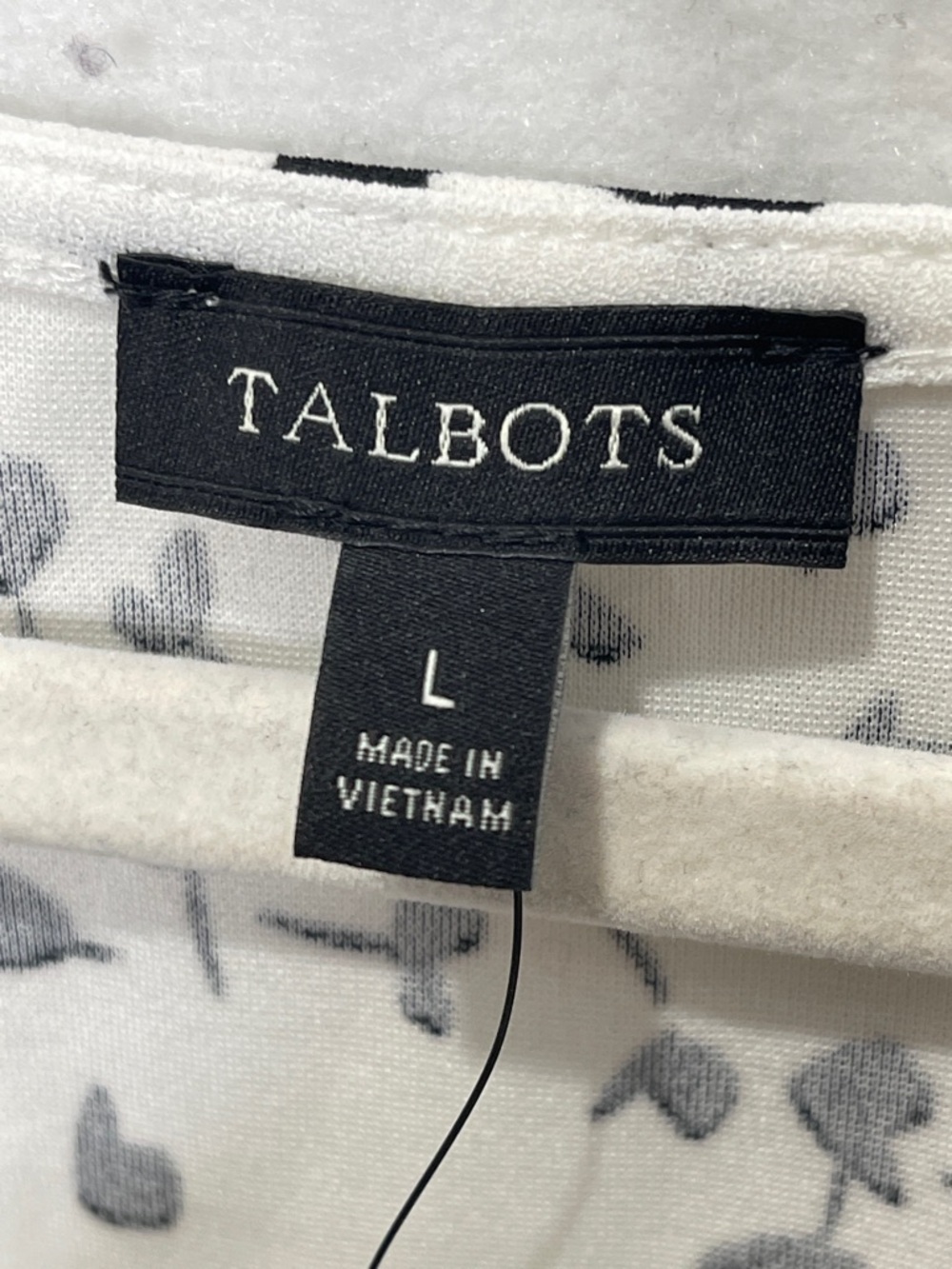 Talbots Tie Front Tank  Petal Print Black and White Sleeveless Top Accent V-neck - Picture 5 of 8